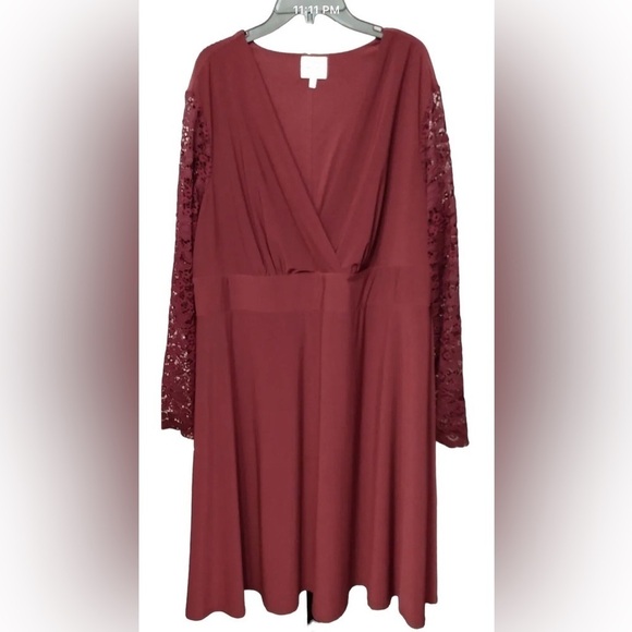 Ashley Graham Women’s Plus 2X Burgundy Red Long Sleeve Dress - Picture 1 of 9